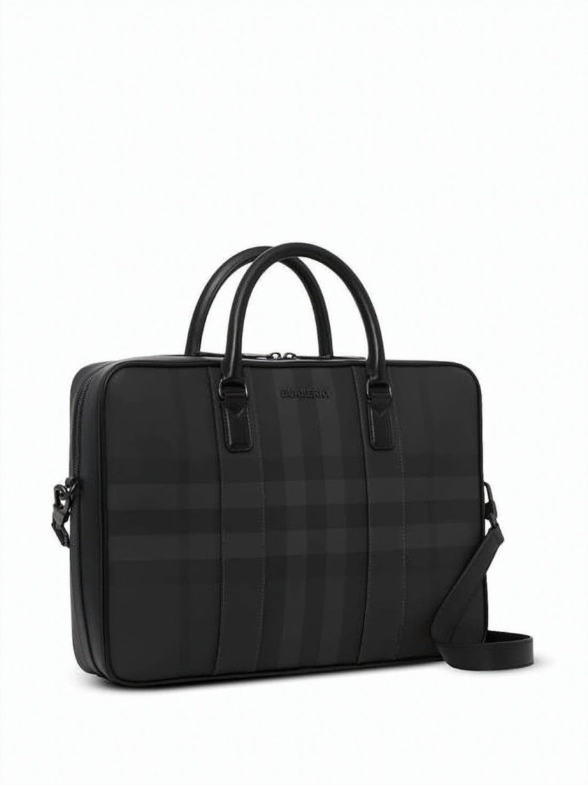 Burberry Structured Briefcase With Subtle Check Pattern