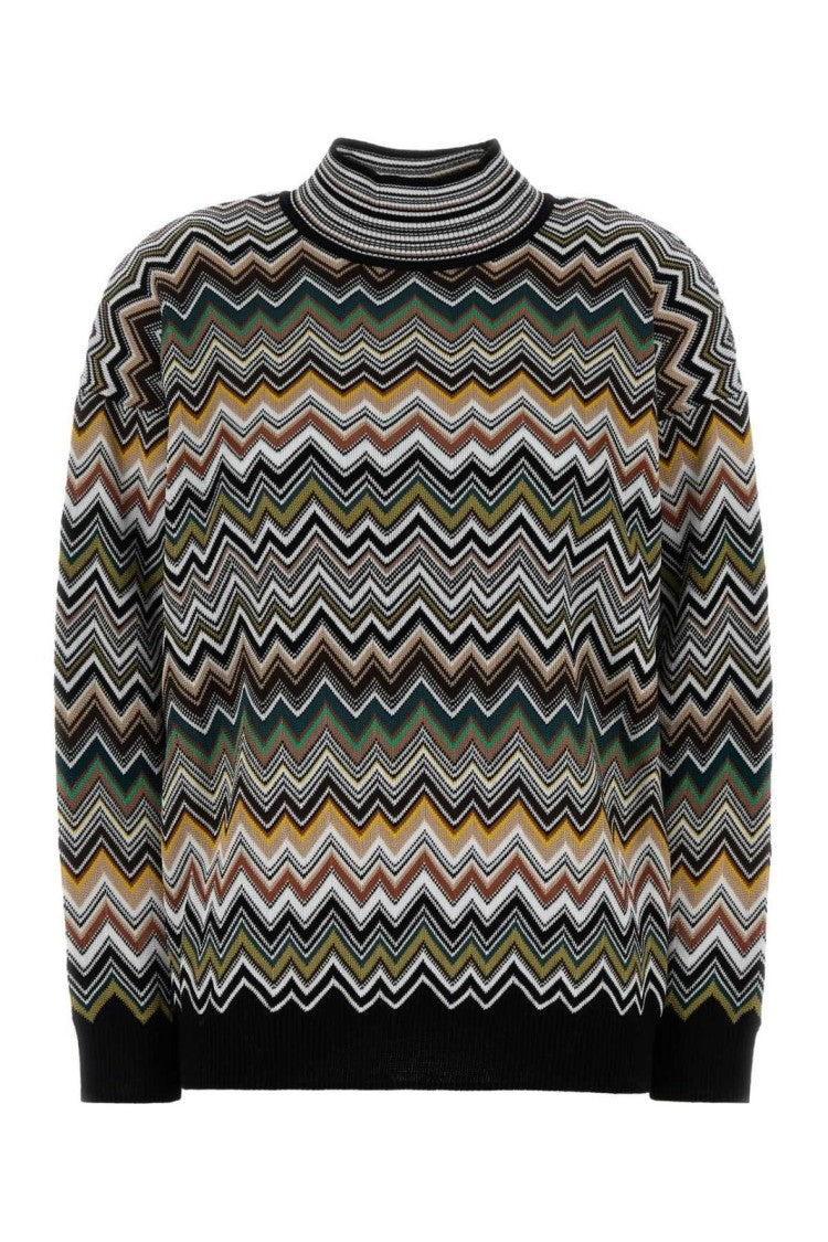 Missoni Chevron-Pattern Turtleneck Sweater In Vibrant Multicolors