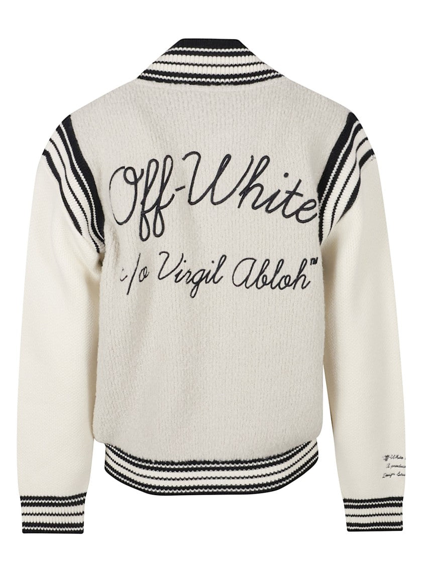 Off-White Textured Wool And Alpaca Blend Varsity Jacket