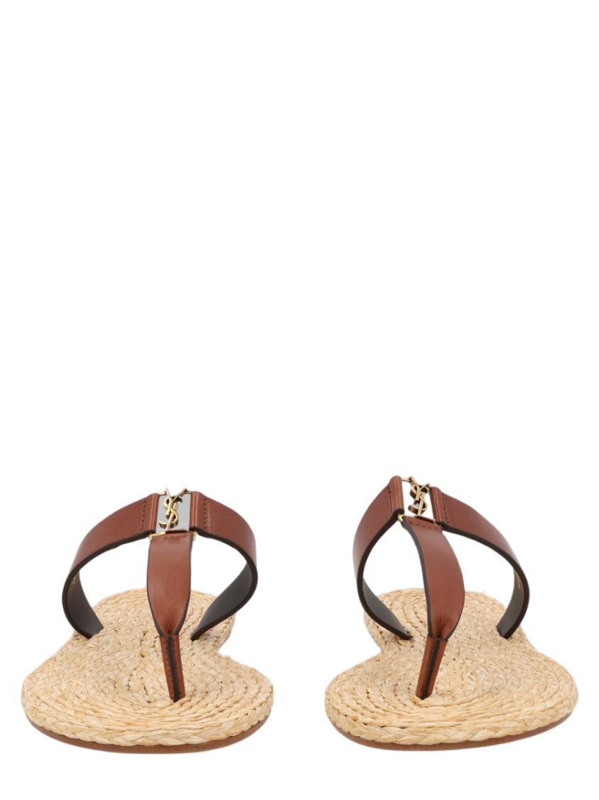 Saint Laurent Babylone Woven Flat Leather Sandals