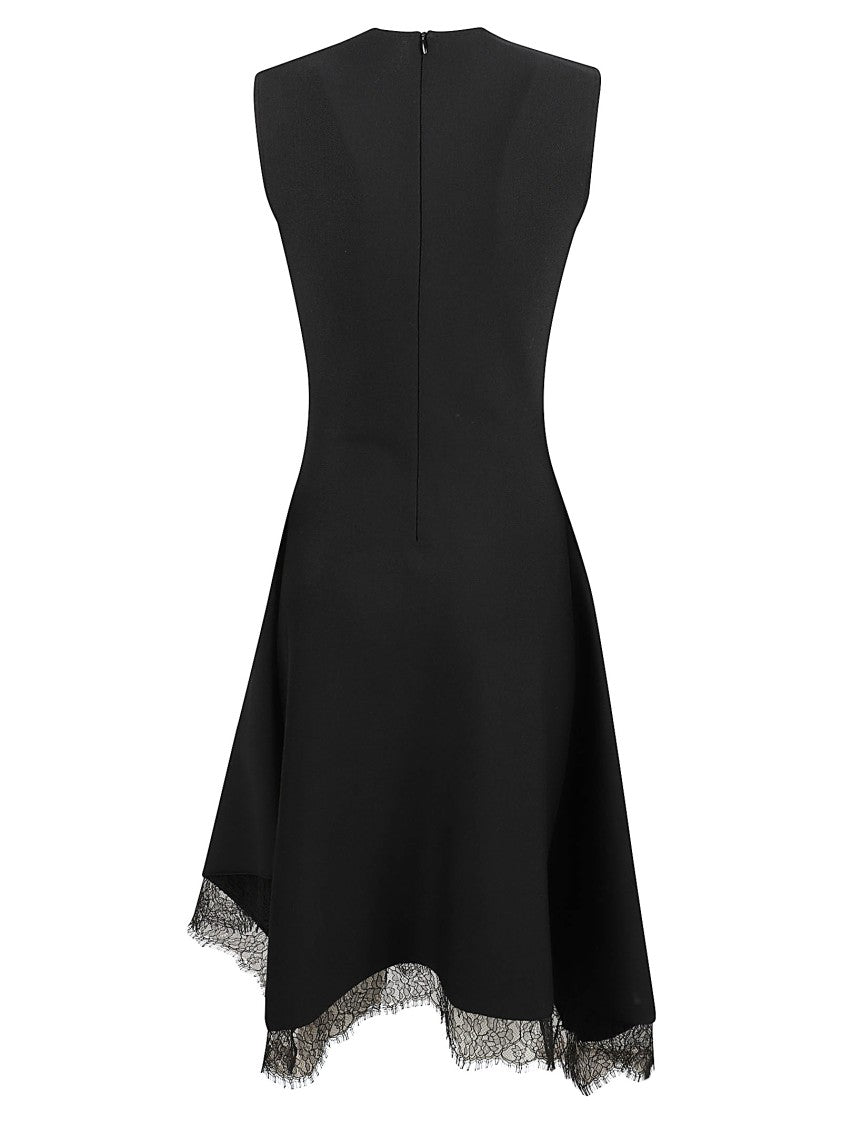 Alexander Mcqueen Black Compact Wool Viscose Asymmetrical Sleeveless Dress