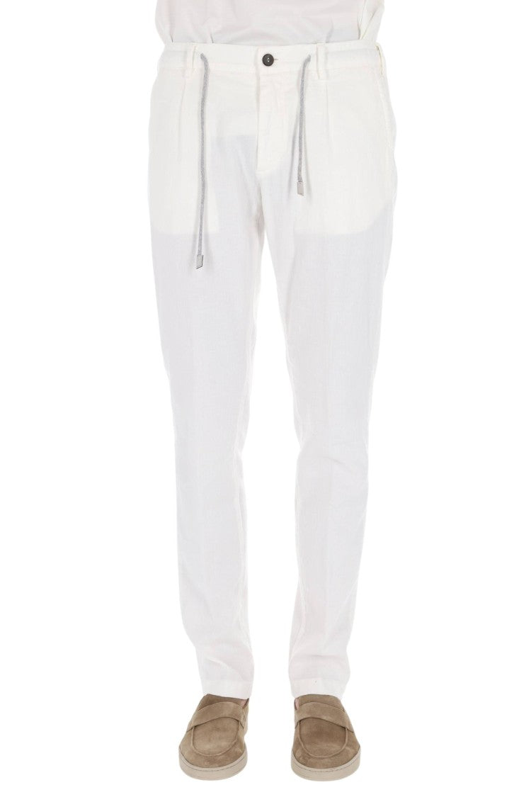 Eleventy White Cotton-Linen Drawstring Pants