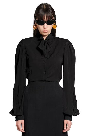 Balenciaga Button-Down Shirt With Bow Tie Collar And Puffed Sleeves