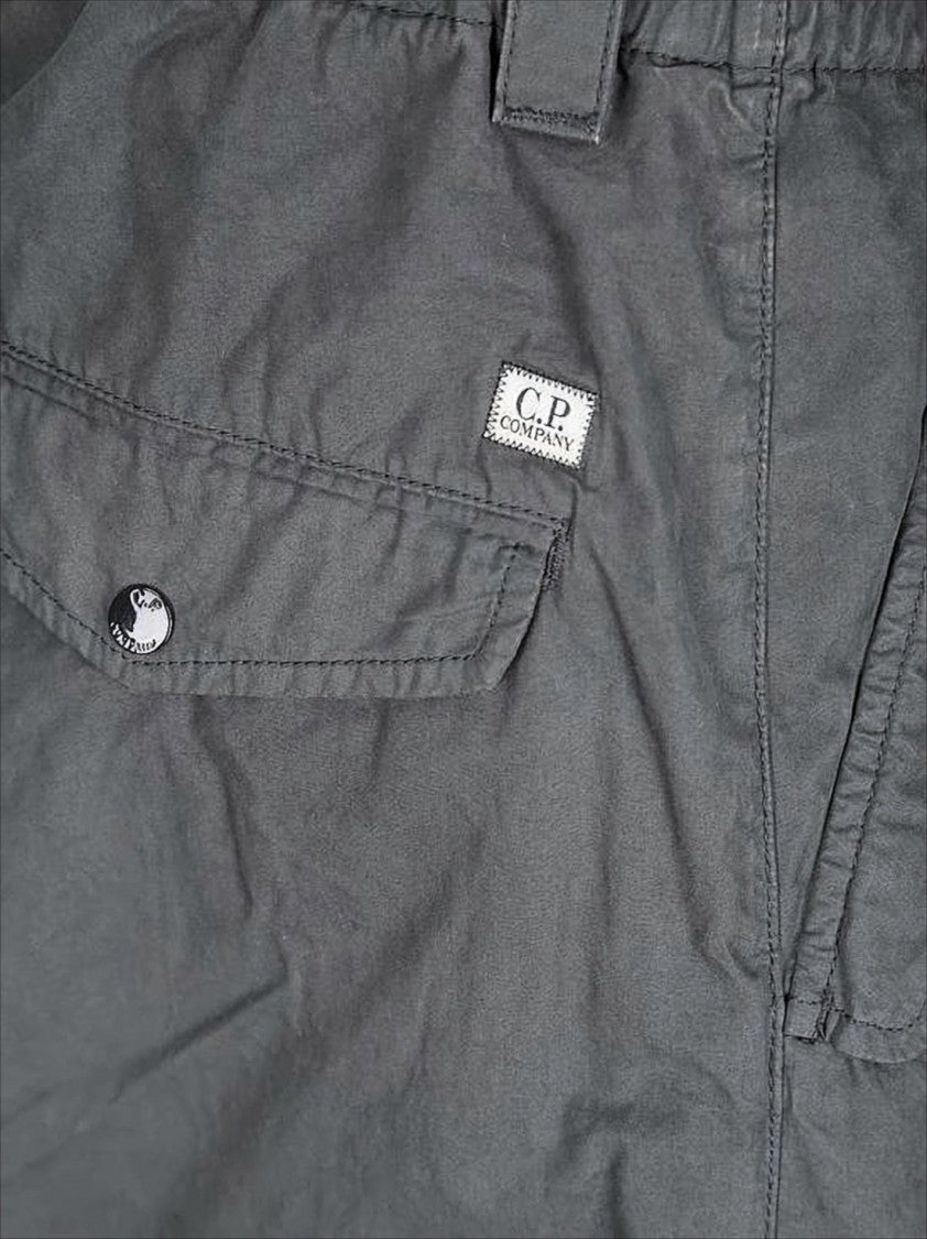 C.P. Company Matte Finish Grey Straight Pants With Button Closure