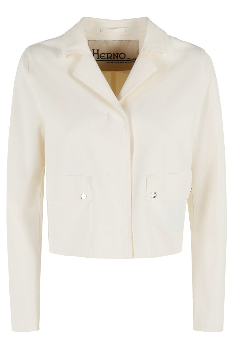 Herno Cropped Technical Fabric Jacket With Notched Collar