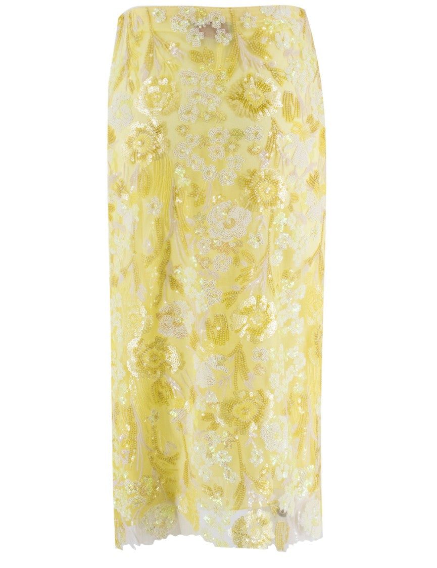 Ermanno Firenze Floral Patterned Midi Skirt With Sequins