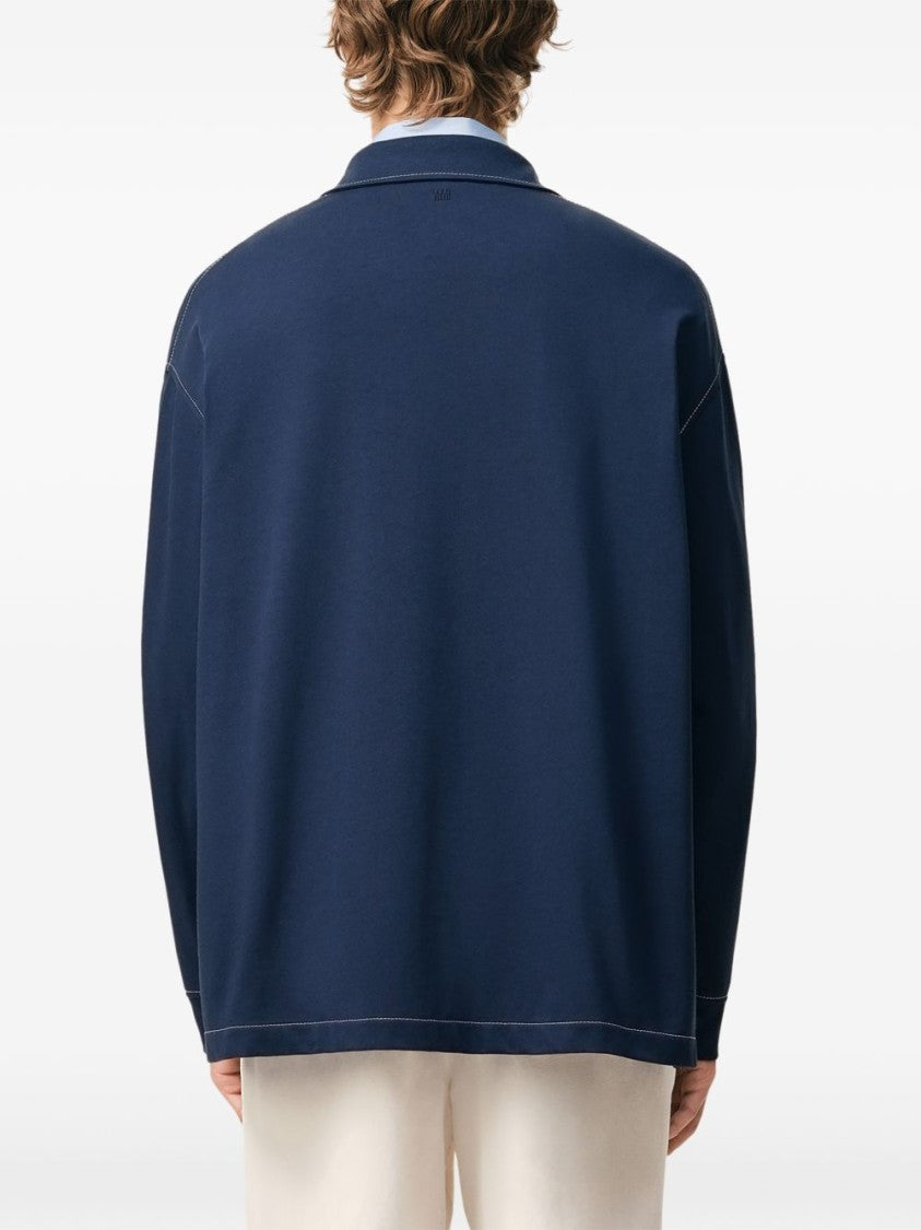 Ami Paris Ink Blue Long-Sleeve Polo Shirt