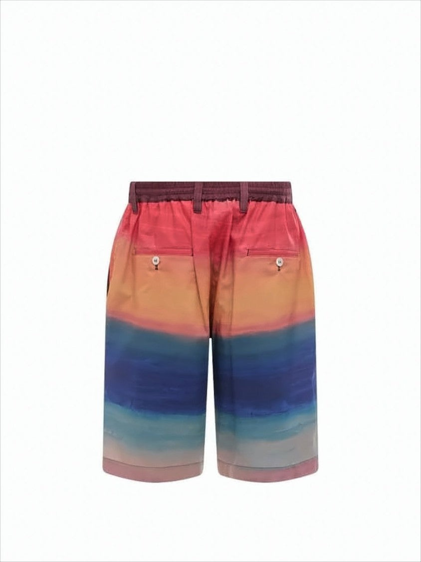 Marni Gradient Striped Tailored Shorts With Pleats And Belt Loops