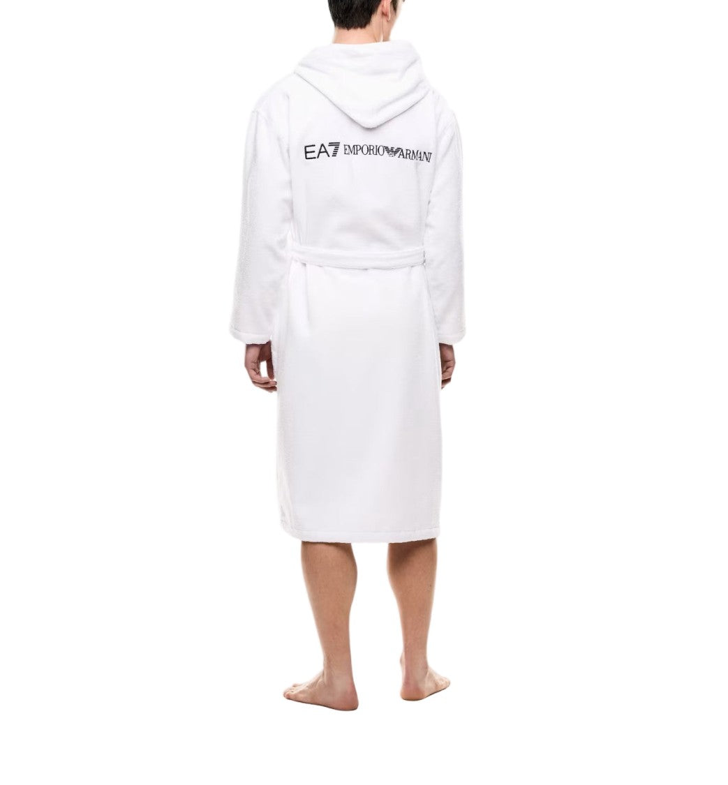 Emporio Armani White Cotton Bathrobe With Fixed Hood