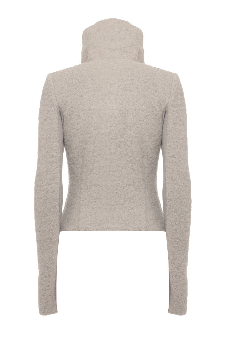 Rick Owens High Neck Gray Jacket With Textured Fabric And Cropped Fit