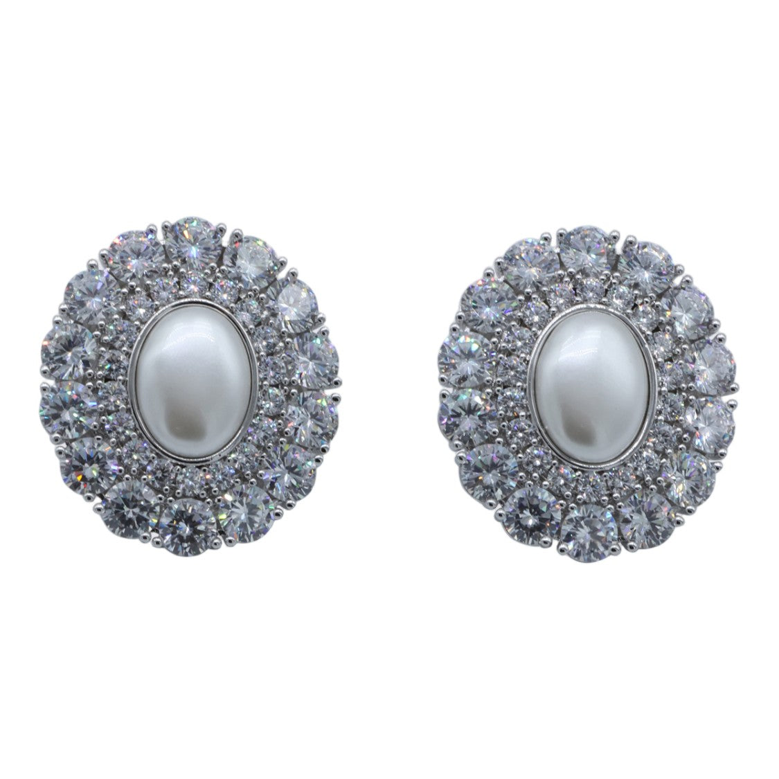 Self-Portrait Oval Earrings With Pearl-Like Center And Crystal Surround