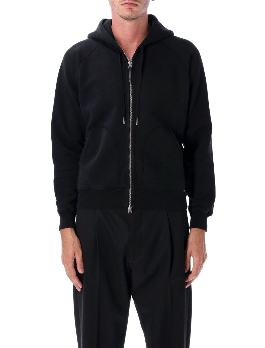 Tom Ford Black Zip-Up Hoodie With Raglan Sleeves