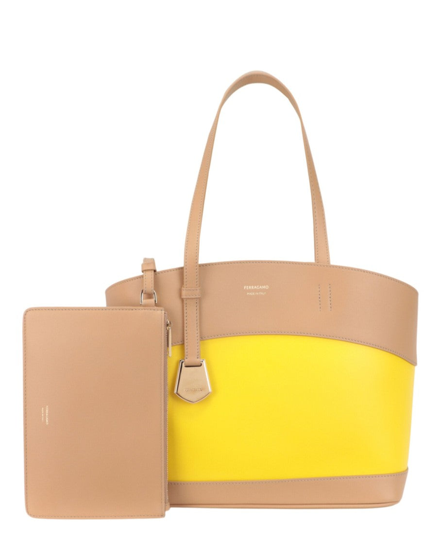 Ferragamo Medium Colorblock Leather Tote Bag With Detachable Pouch