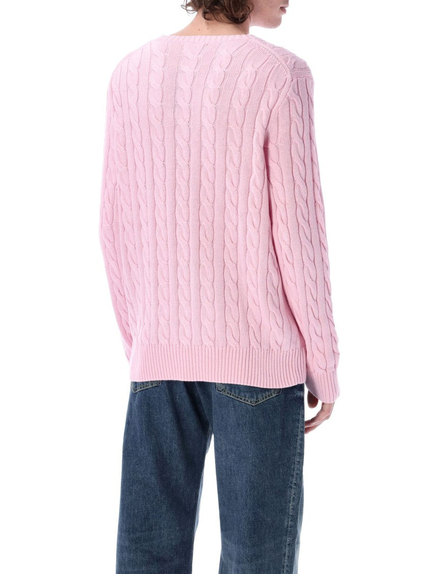 Polo Ralph Lauren Caramel Pink Cable Knit Sweater With Ribbed Crew Neck