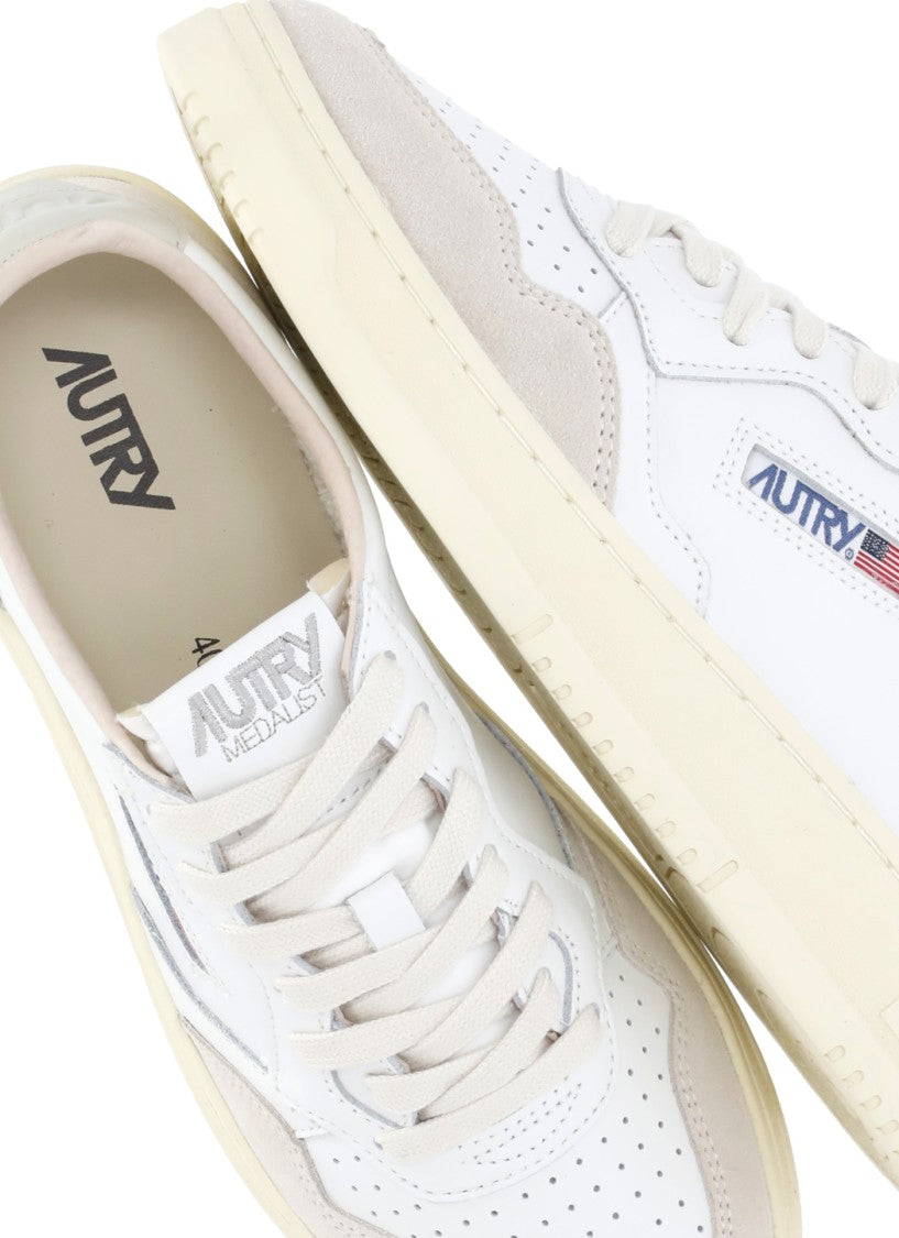 Autry White Medalist Low Leather-Blend Sneakers