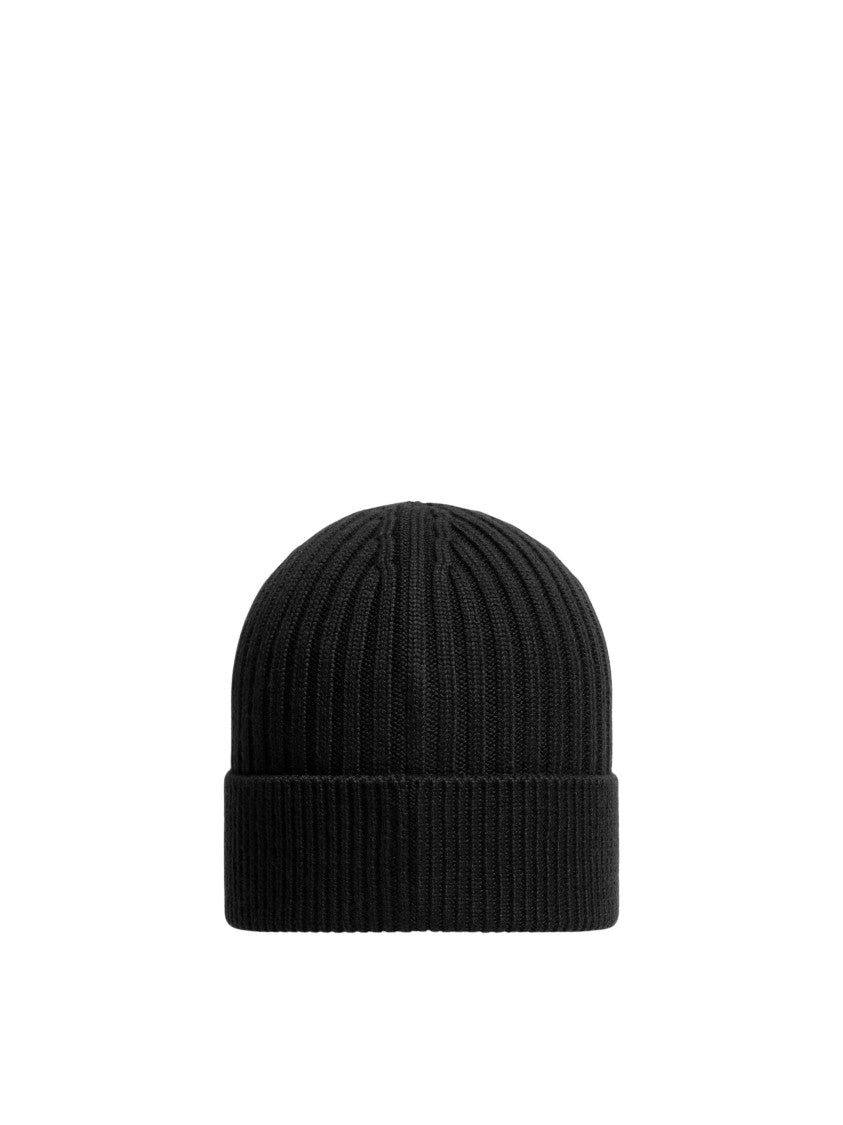 Moncler Grenoble Rib Knit Beanie With Folded Cuff And Embroidered Logo Patch