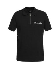 Balmain Black Polo With Zip Closure And Classic Collar