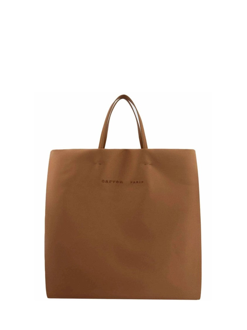Carven Camel Matte Satin Tote Bag With Leather Handles