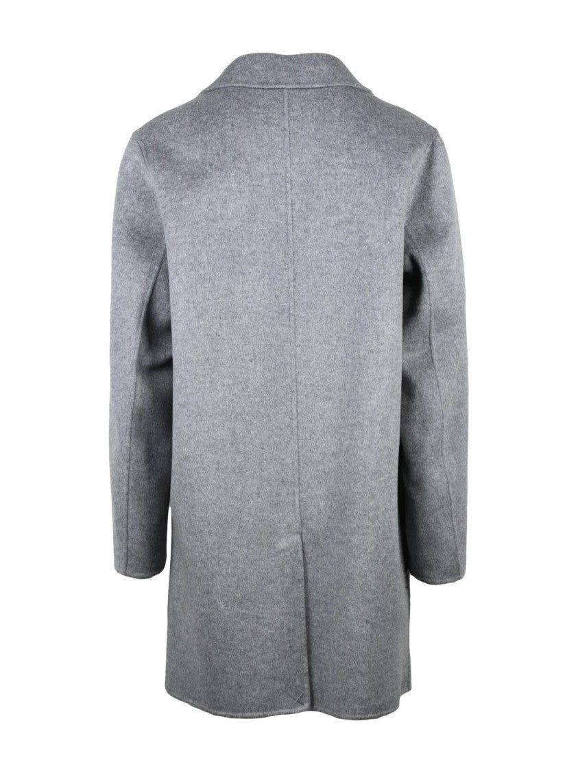 Amaranto Light Grey Wool And Cashmere Blend Coat With Notched Lapel
