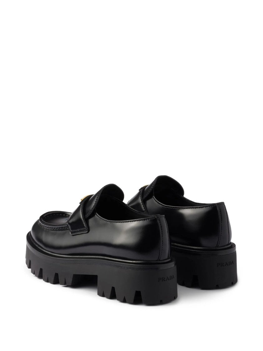 Prada Black Lug-Sole Leather Loafers