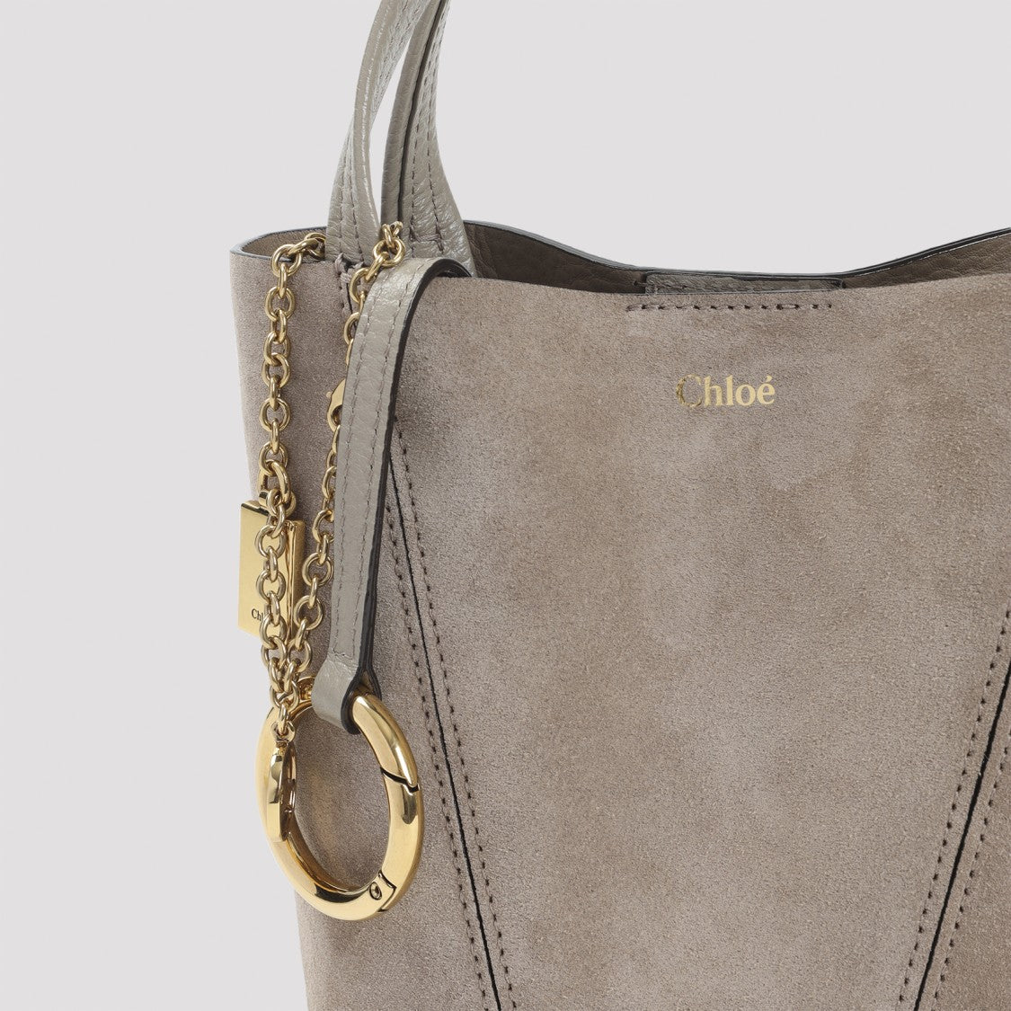 Chloé Motty Grey Suede Calf Leather Spin Shoulder Bag