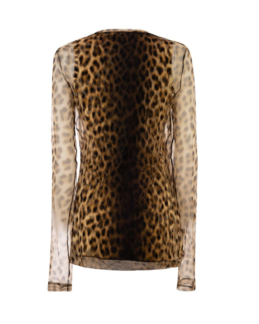 Sportmax Long-Sleeve Sheer Mesh Top