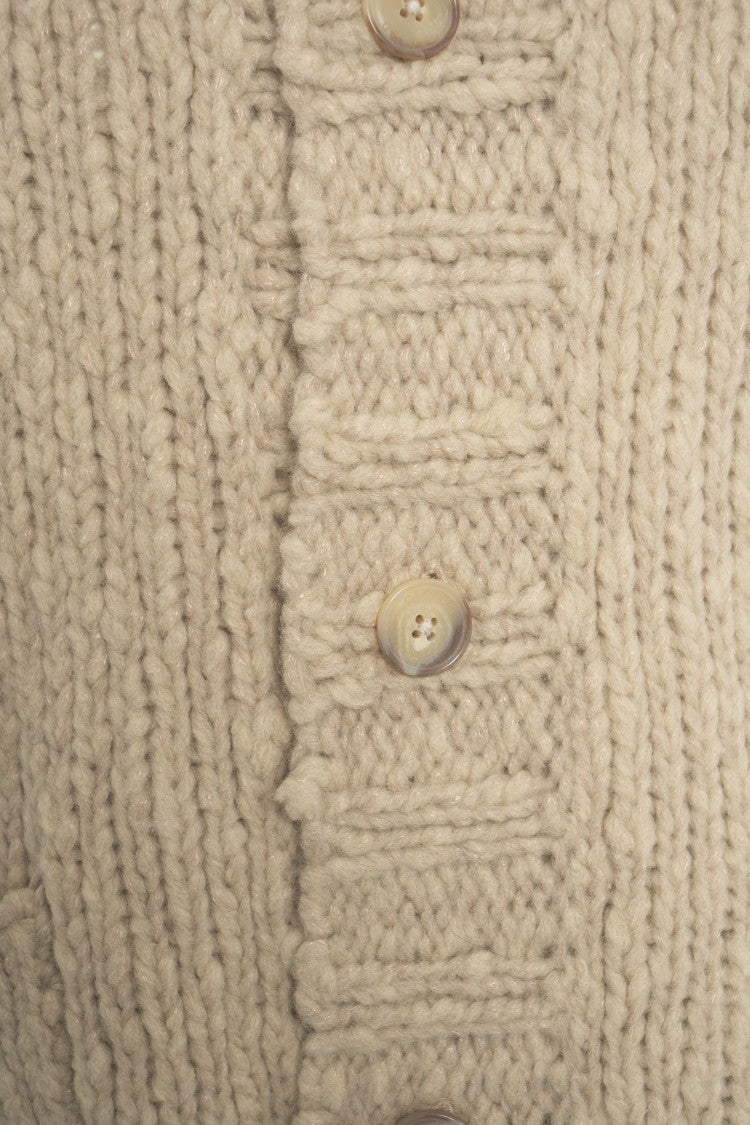 Closed Chunky Knit Cardigan With High Neck And Button Closure