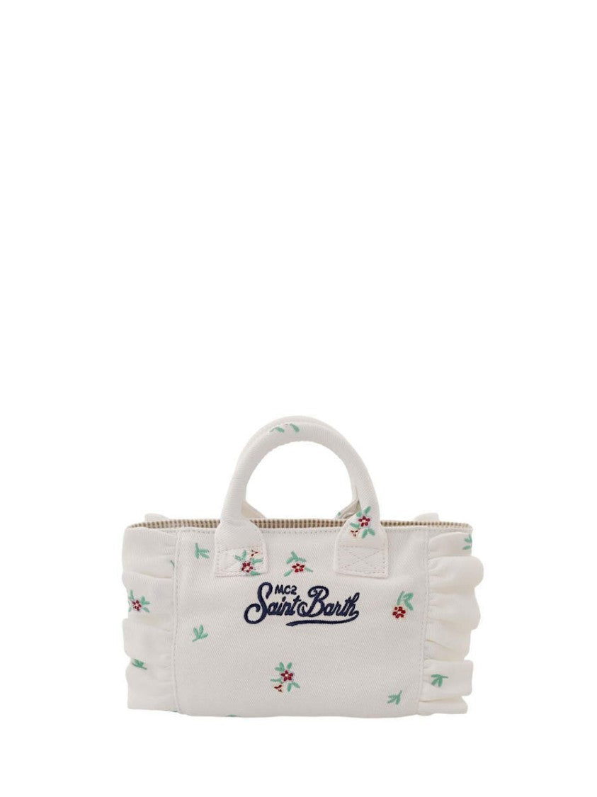 Mc2 Saint Barth White Unica Floral Embroidery Handbag