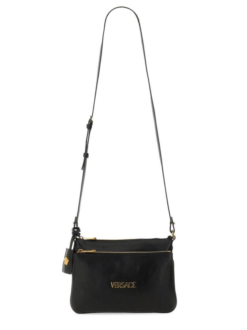 Versace "Tag" Lambskin Shoulder Bag With Prominent Logo
