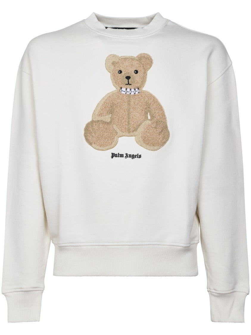 Palm Angels Crewneck Sweatshirt With Textured Teddy Bear Applique