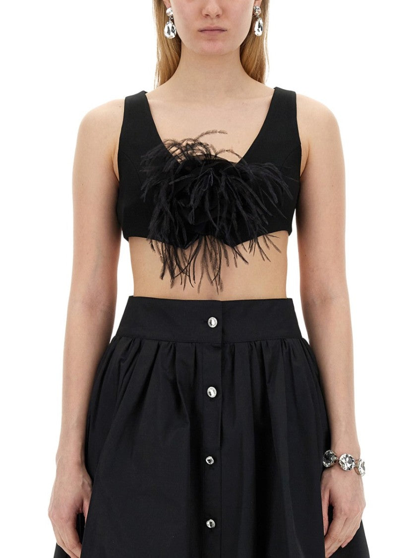 Moschino Cropped Black Vest With Feather Embellishment