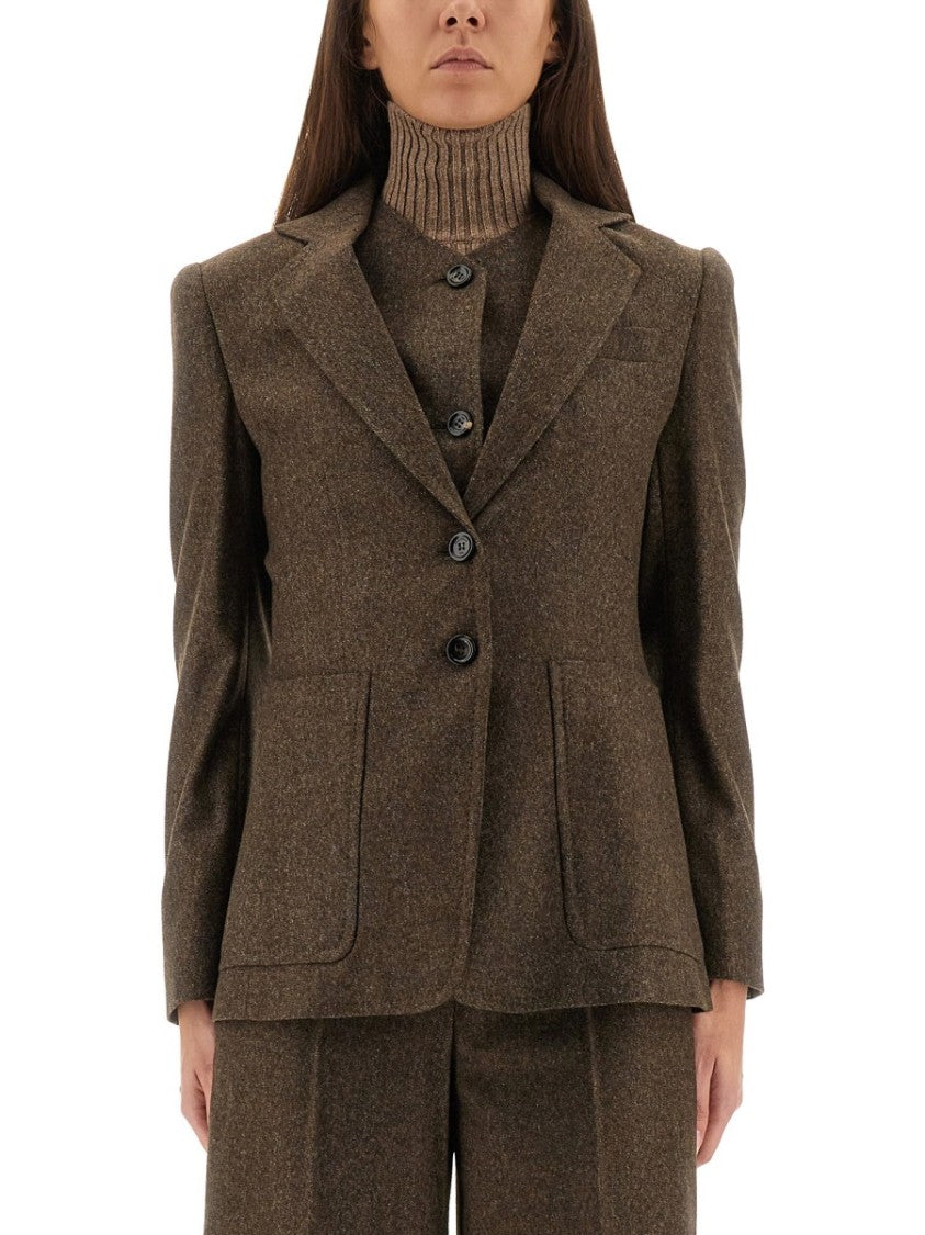 Max Mara Fitted Brown Wool Jacket With Structured Silhouette And Sharp Lapels