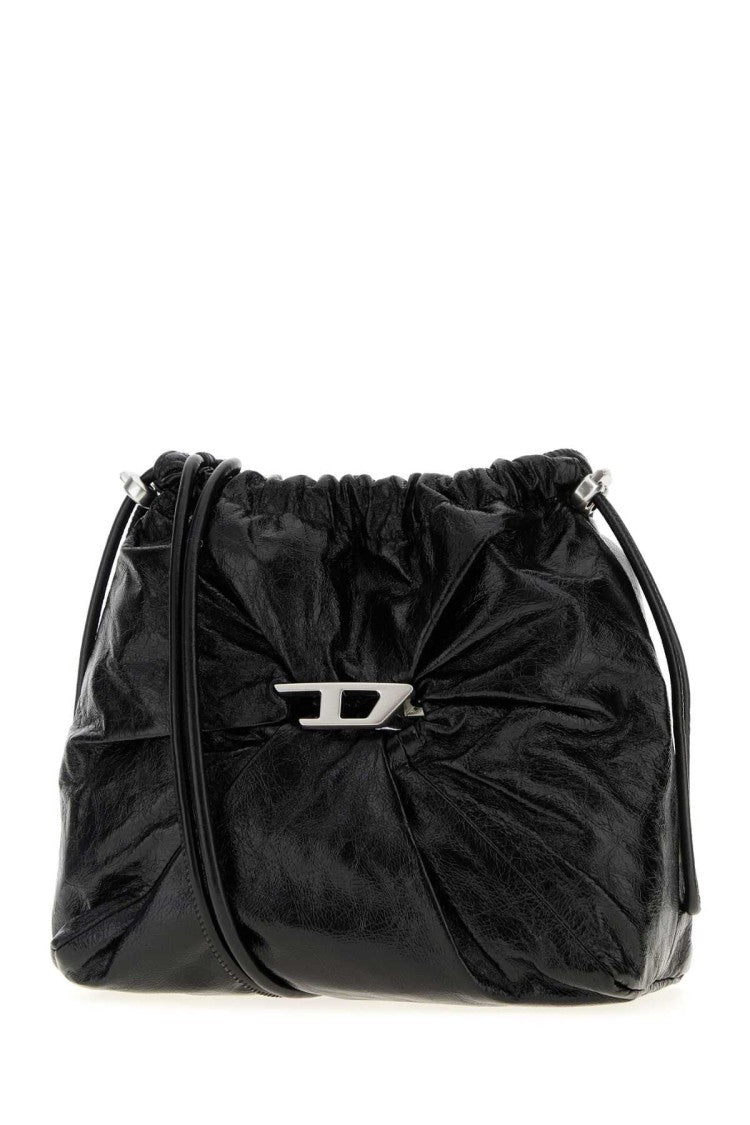 Diesel Black Leather Scrunch-D Bucket Bag