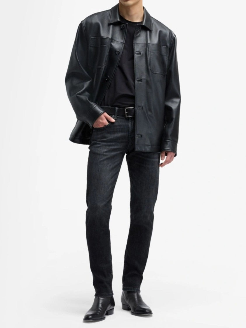 7 For All Mankind Black Slimmy Tapered Cotton Jeans