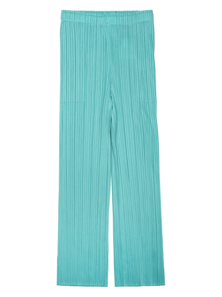 Pleats Please Issey Miyake Wide-Leg Green Trousers With Relaxed Fit And Pleated Texture