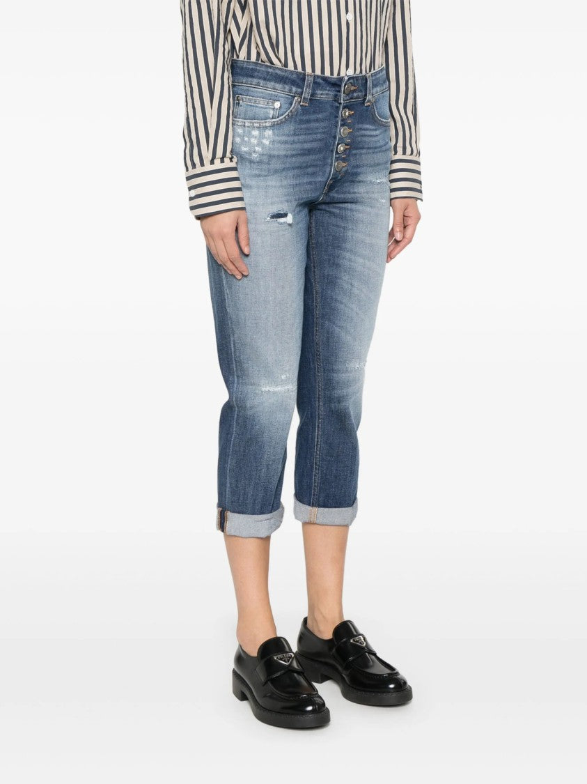 Dondup Cropped Mid-Blue Jeans With Distressed Detailing