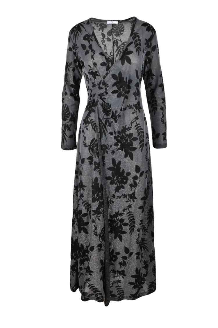 Simona.A Black Floral Viscose-Blend Dress