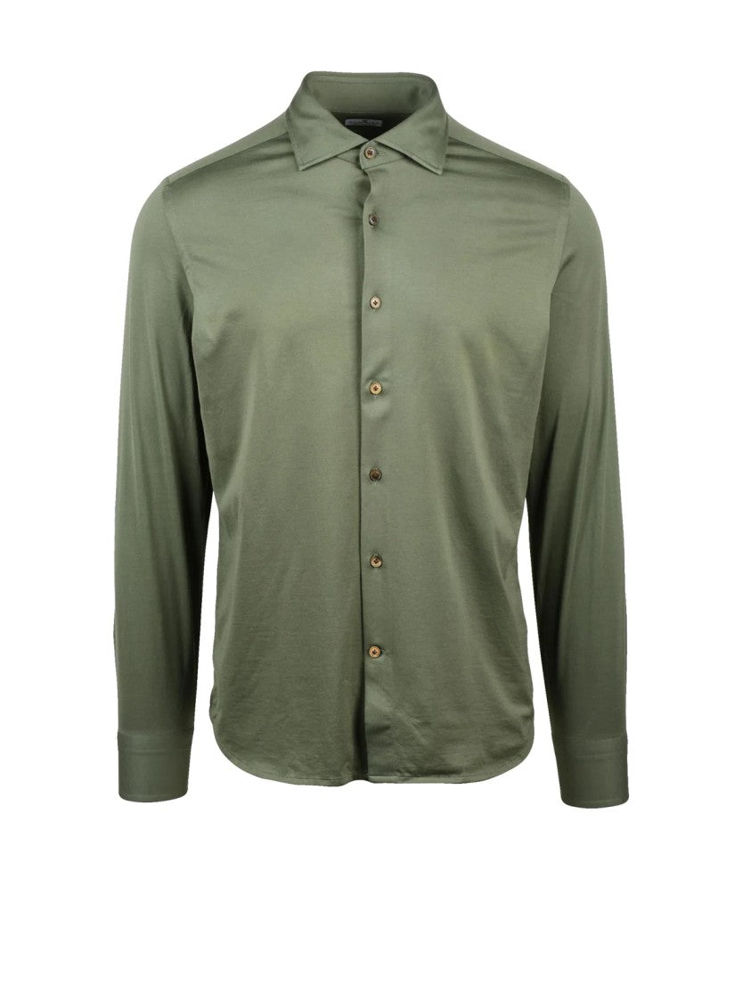 Sonrisa Fior Di Cotone Military Green Cotton Shirt With Classic Collar And Button-Down Front
