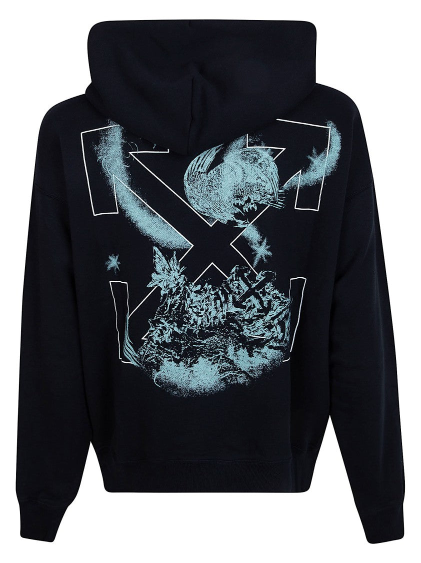 Off-White Graphic Print Black Hoodie With Drawstring Hood