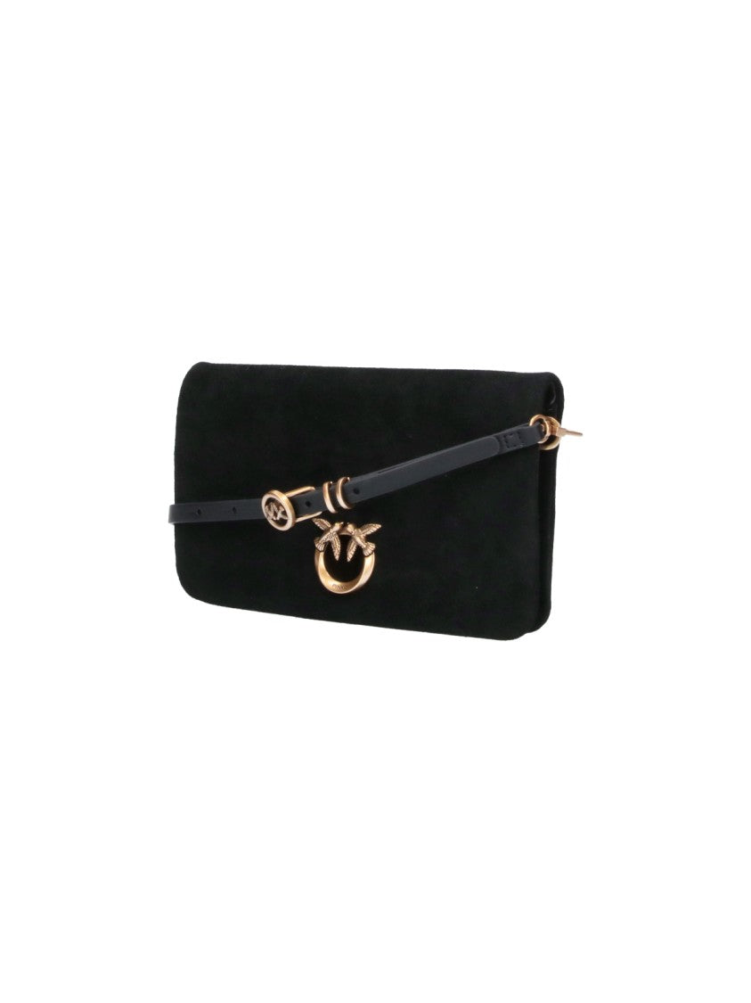 Pinko Black Click Soft Horizontal Mini Suede Shoulder Bag