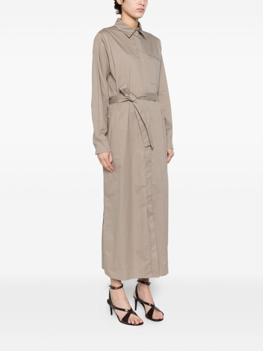 Peserico Midi Dress With Classic Shirt Collar And Self-Tie Belt