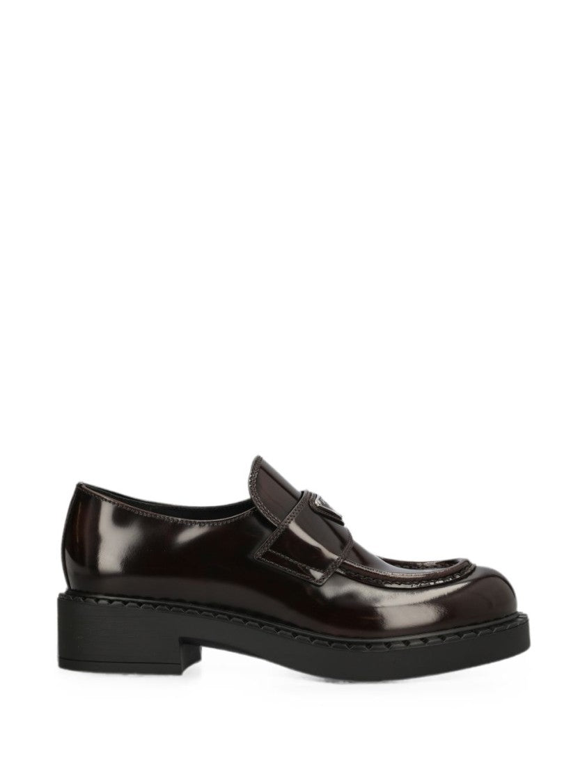 Prada Polished Leather Logo Plaque Loafers