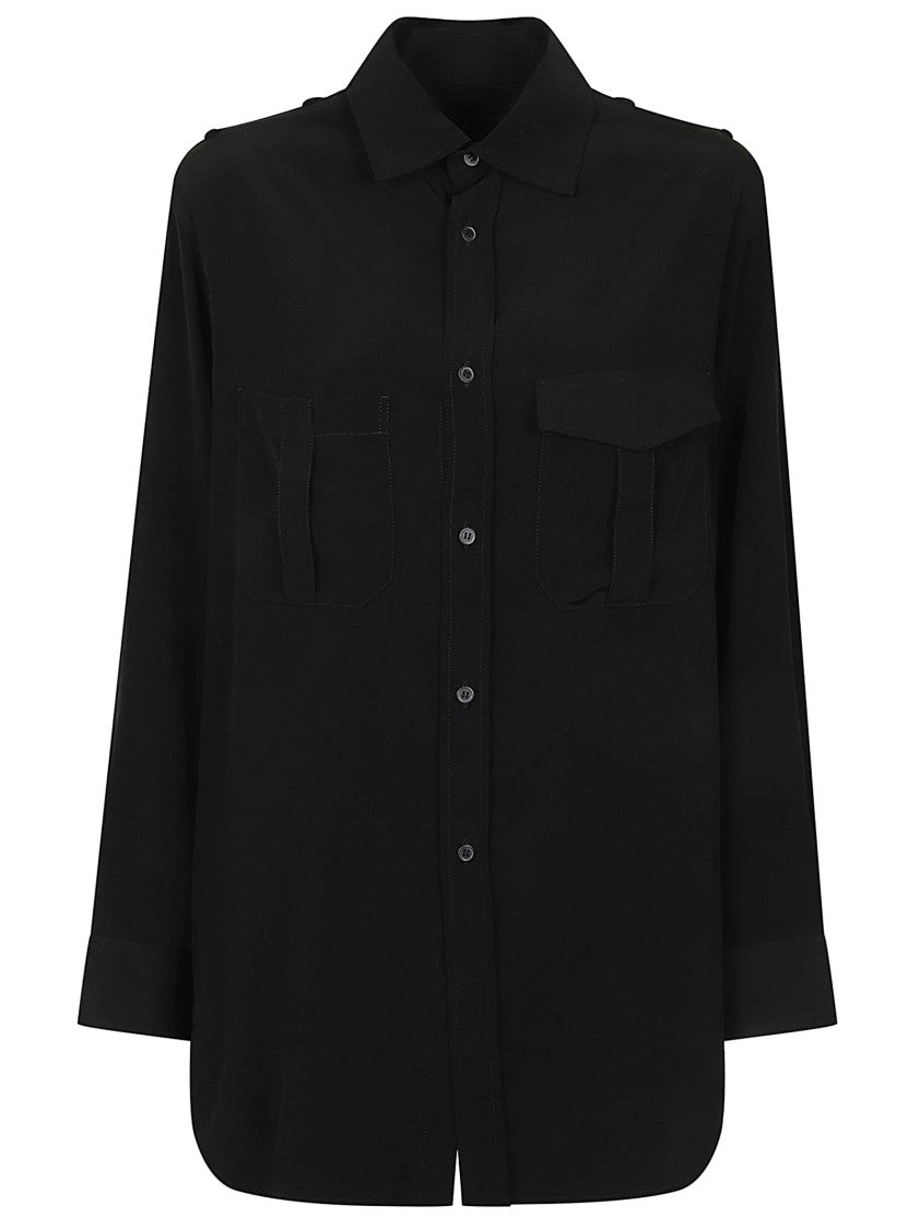 Yohji Yamamoto Button-Down Crepe Shirt With Pointed Collar And Patch Pockets