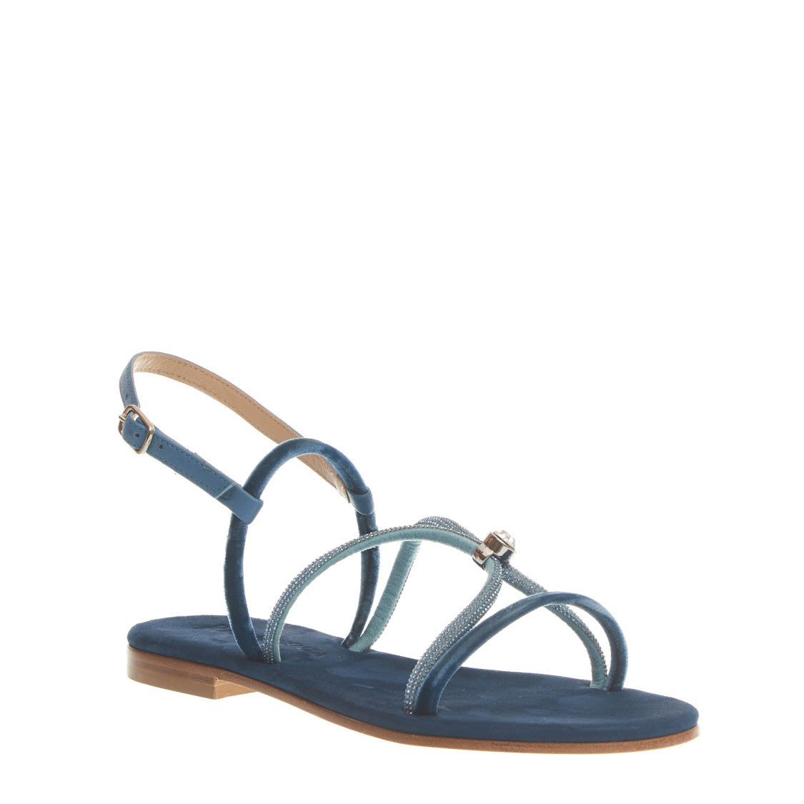 Paola Fiorenza Blue Velvet Sandal With Microcrystals