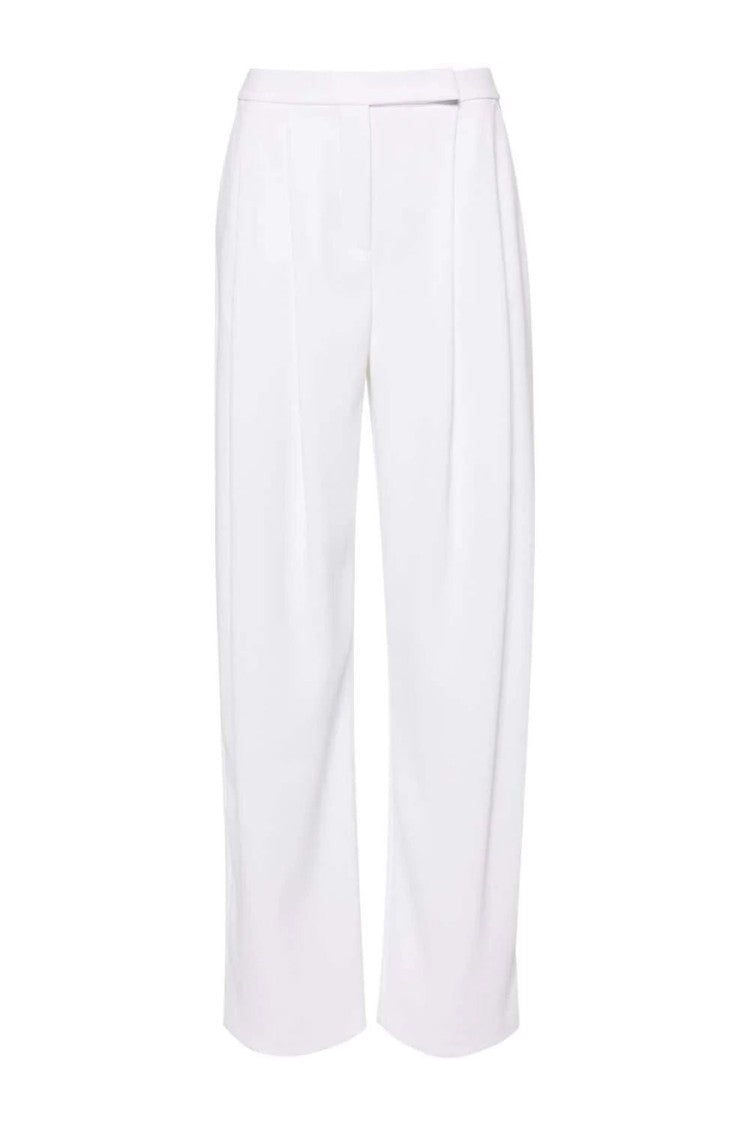 Pinko White Polyester-Elastane Pleated-Front Trousers