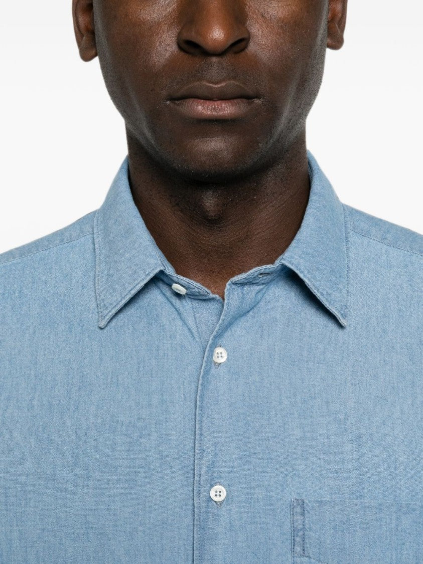 Aspesi Light Blue Denim-Like Button-Down Shirt With Pointed Collar