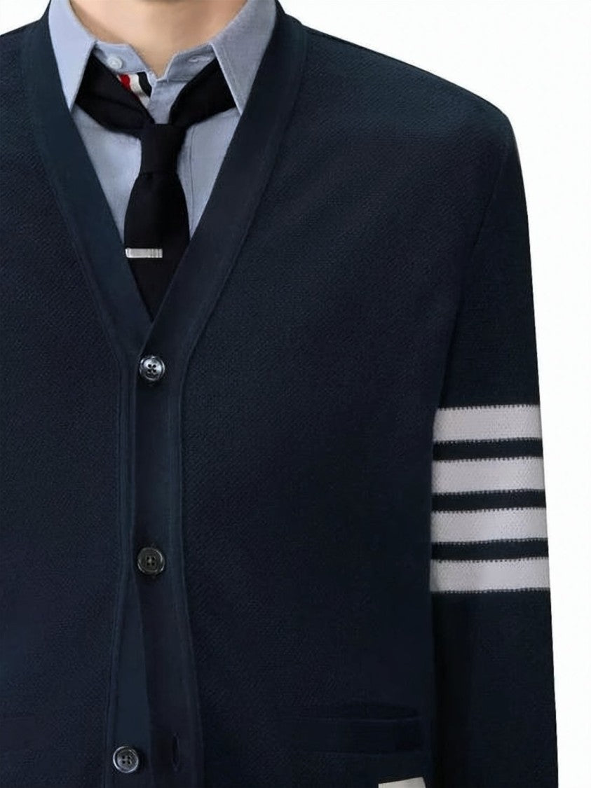 Thom Browne Deep V-Neck Cardigan With Striped Detailing