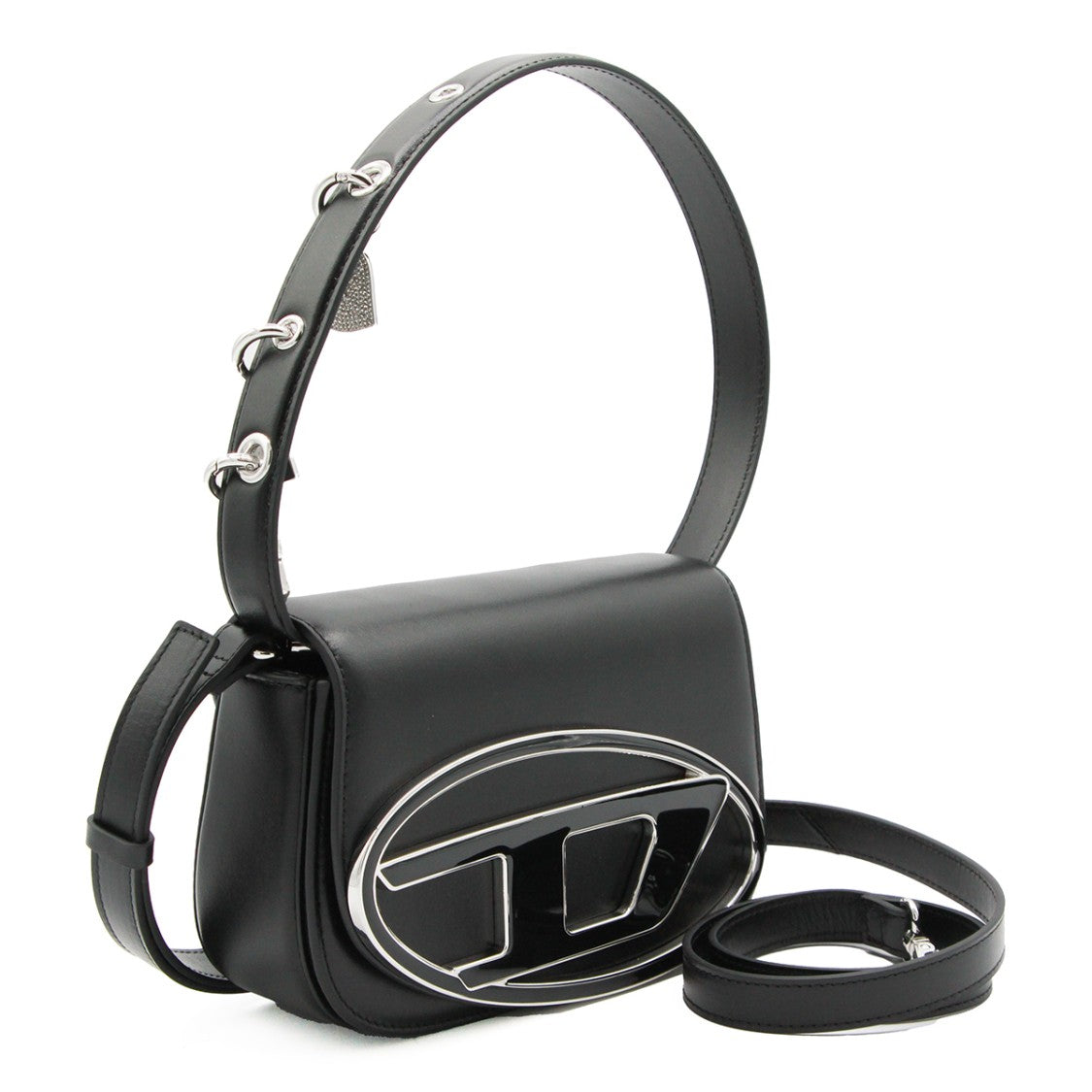 Diesel 1Dr Black Shoulder Bag With Silver-Tone Hardware And Pendants