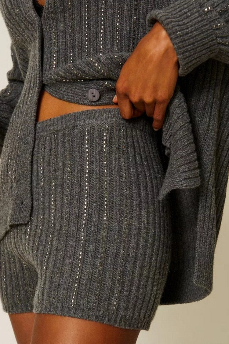 Twin-Set Grey Ribbed Viscose-Blend Shorts