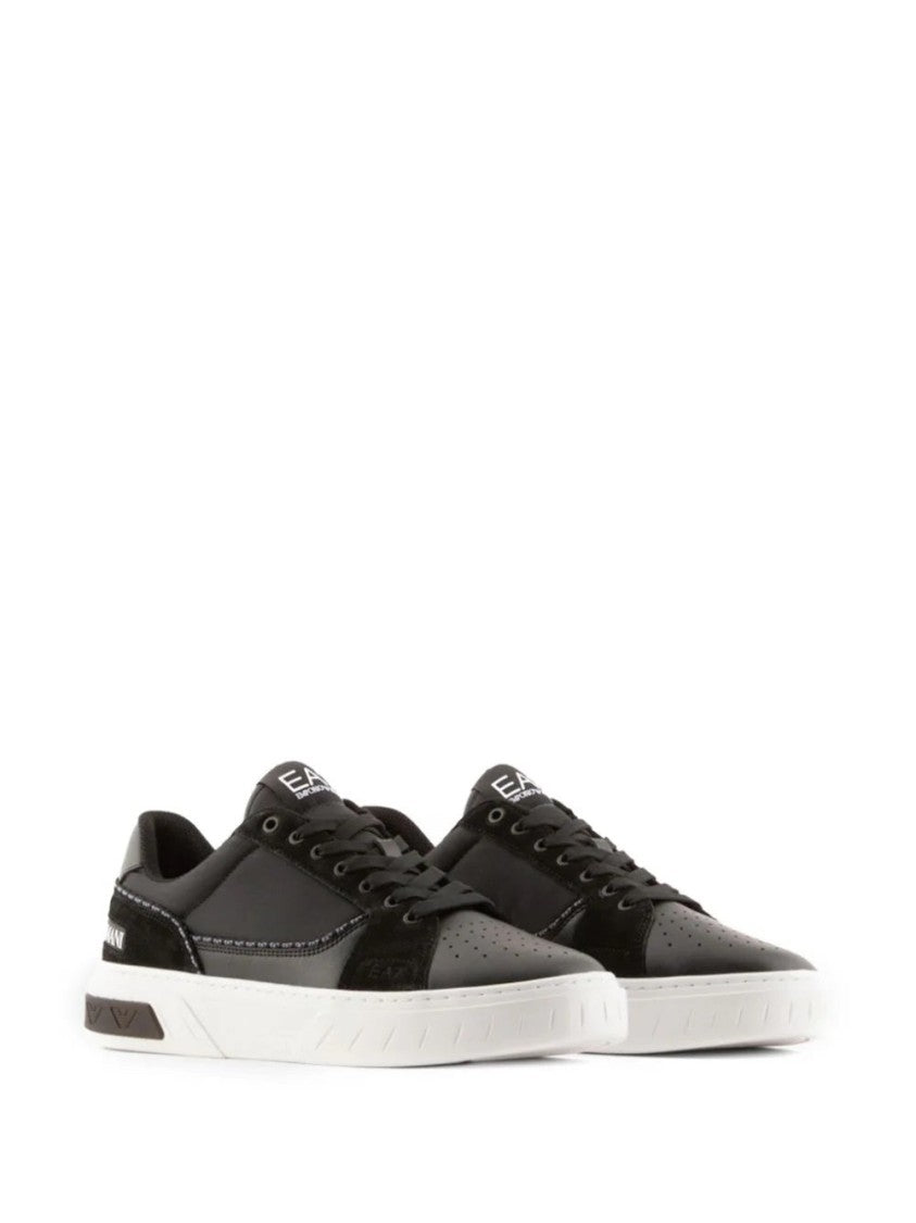 Ea7 Emporio Armani Black Trainers With Smooth And Perforated Leather